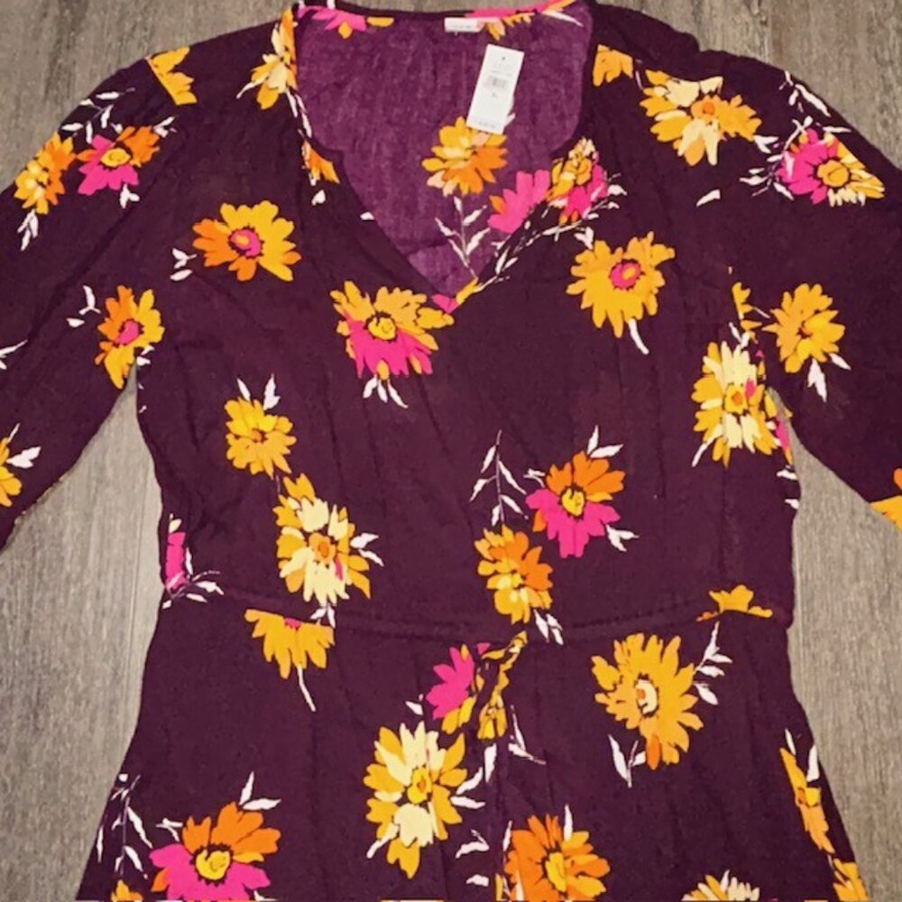 NWT Gap Women's Boho Purple Floral Long Sleeve 3/4 Sleeve Maxi Dress Size XL - Picture 3 of 6